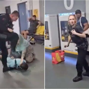 Police officer stamps on suspect’s head in violent footage at UK airport